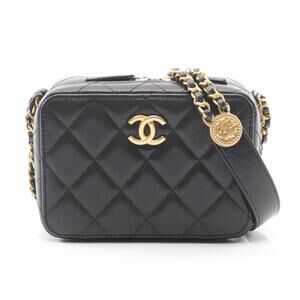 Chanel Matelasse Camera Bag Shoulder Leather Grained Calf Black